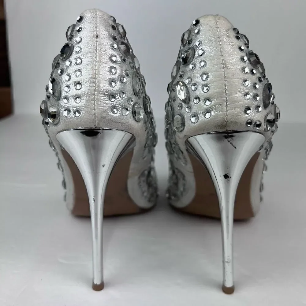 Charlotte Russe Elsa Heels Silver Studded Rhinestone Embellished 4.5 Heel Size 8